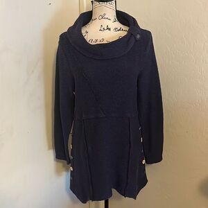 Soft Surroundings Blue Cowl Neck Breakwater Button Tunic Pullover Top Casual
